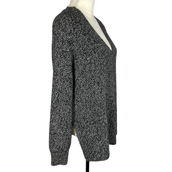 Athleta Marled Black & White Switchback Merino Wool Blend V-Neck Sweater Small - Picture 3 of 8